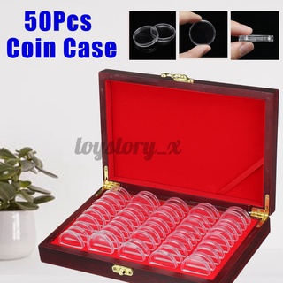 50Pcs Wooden Coin Case Display Storage Box Coins Holder Capsules Box Container