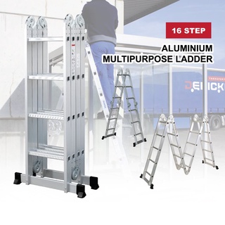 Foldable Multi Purpose Aluminium Ladder 12 / 16 Steps Multipurpose 150KG Step Folding Tangga Alumini