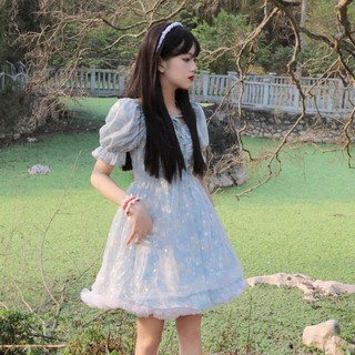 Bubble sleeve dress spot French first love sweet fluffy skirt super xiansen short skirt (1)
