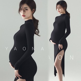 New Black Sexy Maternity Dresses Photography Props Split Side Long Pregnancy Clothes Photo Shoot For