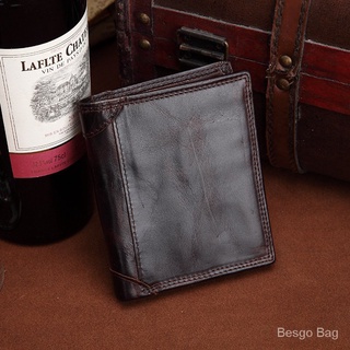 Available Leather Short Wallet Vintage Men's Vertical Design Oil Wax Leather Wallet xIil