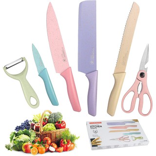 Corrugated Kitchen Knife 6PCS Kitchen Knife Set Colorful Stainless Steel Cleaver Scissor