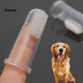 ♠Gr 2Pcs Pet Finger Toothbrush Silicone Teeth Care Dog Cat Cleaning Brush Kit Tool