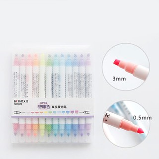 12Pcs/set 12-Candy color Double Headed Fluorescent Pen highlighter pen Key Markers Colour Drawing Ma