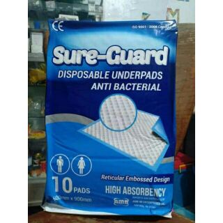 Sureguard Disposable Underpads Anti Bacterial High Absorbancy 60 x 90 10 pcs in1 pack