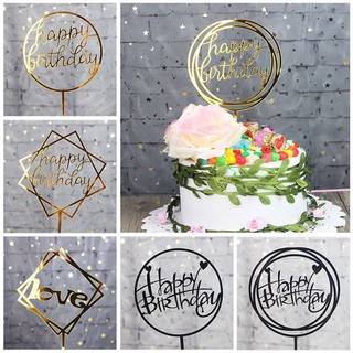 Cake Topper Love Happy Birthday Golden Acrylic Card (6)