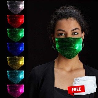 7 Color Lights LED Light up Face Mask USB Rechargeable Glowing Luminous Dust Mask free gift Replace filter cotton pads for Party Masquerade Costumes (Face Mask)