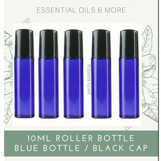 10ml Blue Glass Roller Bottle w/ Black Cap for Essential Oils & Perfume