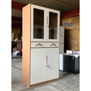 Pantry glass steel cabinet with drawers - B19