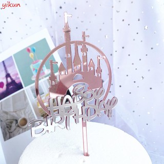 1PC Baking Cake Decoration Supplies Acrylic Castle Cake Topper Happy Birthday Cake Decorating