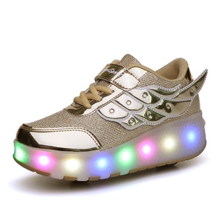2021 Size 27 40 LED Tennis Shoes Glowing Luminous Light Up Sneakers with On Wheels Kids Baby Roller