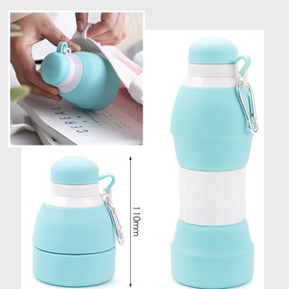 Silicone Collapsible Travel Water Bottle 550ml w/ Metal Carabiner Clip. (1)