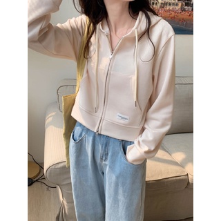 Autumn 2021 New Korean Style Loose Croptop Hooded Sweater Double-Headed Zipper Niche Long-Sleeved Jacket Women's Clothing (9)