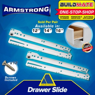ARMSTRONG Regular White Drawer Slide / Drawer Guide 12" | 14" | 16" SOLD IN PAIR •BUILDMATE•