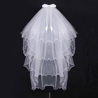 SOME❥Girl Bowknot 4 Layered Short Wedding Veils White Headband First Communion