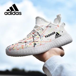 Adidas Shoes Yeezy Sports Shoes Men's Casual Running Shoes Men's Lightweight Large Size Non-slip Wear-resistant Breathable Mesh Shoes Reflective Cool Graffiti Shoes 39-44
