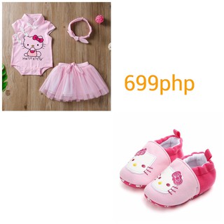 Baby Hello Kitty Tutu Dress Shoes Set Romper Headband Skirt Pink Birthday Infant Newborn Clothes