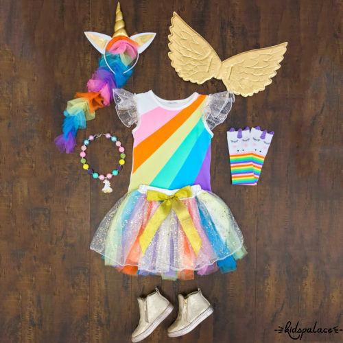 CSH-Stylish Unicorn Kids Baby Girl Tops+Tutu Skirt Party