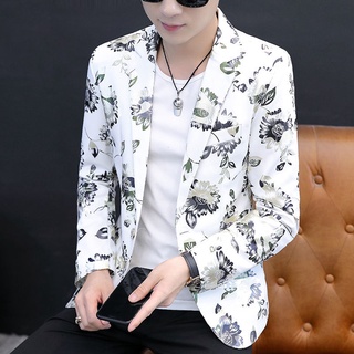 ✠☁◑Fashion Pattern Printed Suit Men's Slim Fit Casual Small Suit Flower Korean Coat Trendy Floral Ja (1)