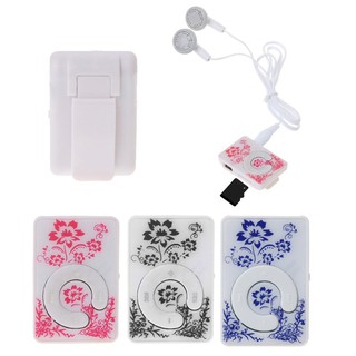 Mini Clip Floral Pattern Music MP3 Player 32GB TF Card With Mini USB Cable + Earphone (1)