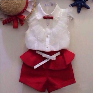 Baby Kids Girls Sleeveless Lace Tops Shirt+Short Pants 2pcs (1)