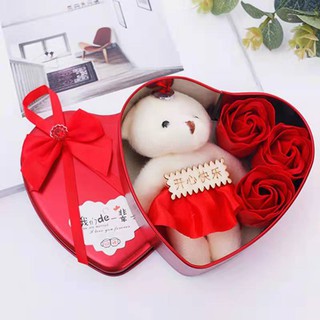Valentine's day gift soap flowers Heart-shaped tin box/ heart tin box rose flower/Wedding roses (2)