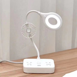 Square Portable Mini Electric Fan Power Strip with Switch Fan Table Lamp(FAN/LAMP/SOCKET/USB)