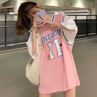 teesFake two basketball uniform t-shirt women 2020 new Korean version of loose mid-length jersey short sleeve student half ins trend