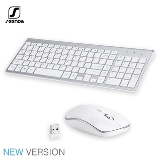 SeenDa 2.4G Wireless Keyboard and Silent Mouse Mini Multimedia Full-size Keyboard Mouse Combo Set F