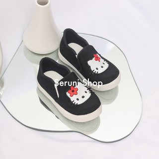 Cute Kids Shoes Hello Kitty Plain Black Canvas