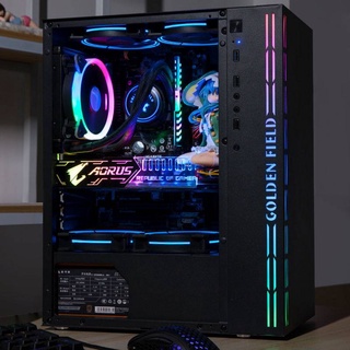 Jinhetian Obsidian Black Computer Case Desktop Tempered GlassdiyWater-Cooled Game Pink Host Boxatx t