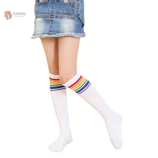 HIIU Girls Rainbow Striped Soft Football Sports Socks