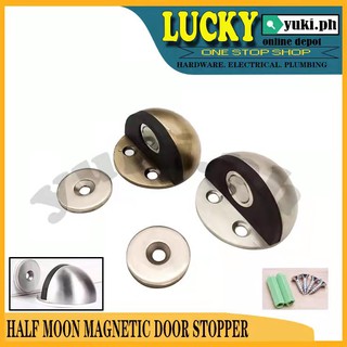 STAINLESS STEEL HALF MOON MAGNETIC DOOR STOPPER (FLOOR MOUNTED)