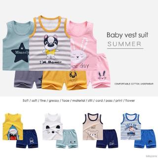 Baby Boys Girls Summer Cartoon Pattern Sleeveless Casual Vest +Shorts