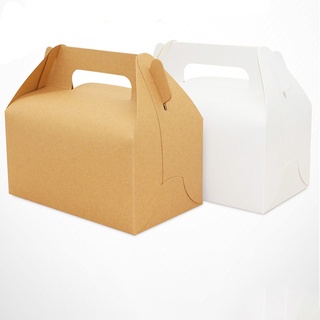 10pcs Kraft Paper Box With Handle Cookie Muffin Cupcake Baking Cake Boxes Wedding Birthday Christmas