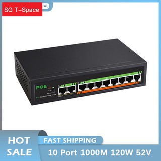 ❆TEROW 10 Ports 10/100/1000Mbps POE Network Switch 2 1000Mbps Uplink Ports 120W Built-in Power Suppl