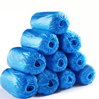 100Pcs Disposable Shoe Covers Elastic Non-slip Polyethylene Shoe Covers Blue