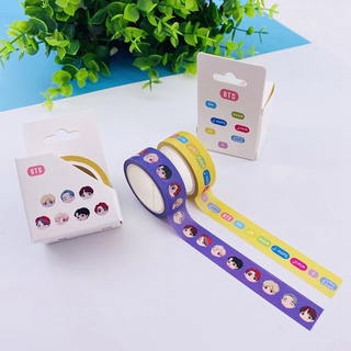 2pcs Kpop BTS Bangtan Paper Washi Tape Rolls Assorted Set for DIY Decor Masking Wrapping Journal Scrapbook Planner Art Craft