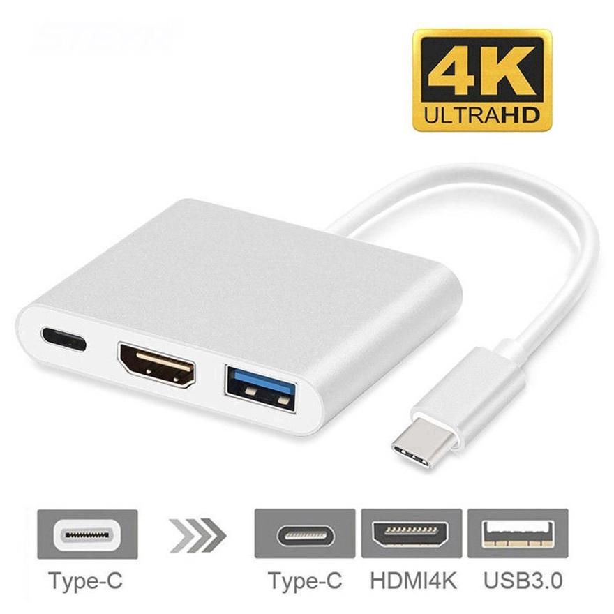 4K 1080P Type-C Hub Adapter 3-in-1 USB-C to HDMI Cable Converter Adapter