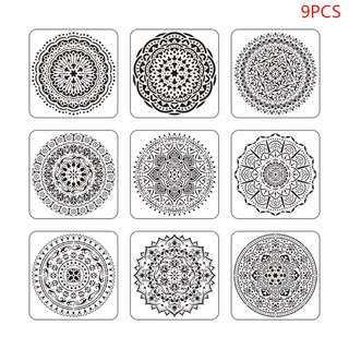 9pcs/set Mandala Stencil Drawing Template for Tile Floor Painting Board Album