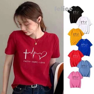 Simple Studio FAITH HOPE LOVE yellow pink Round neck t shirt for women for men