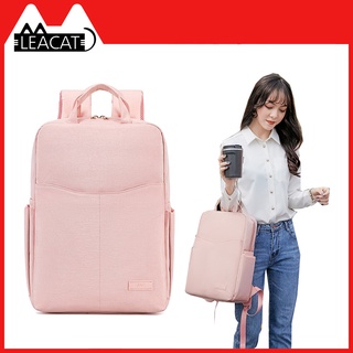 Ready Stock【 Leacat 】Simplicity Macaron Pink Laptop Bag 13 14 15.6 inch Backpack Schoolbag for Women Waterproof Shockproof backpacks (1)