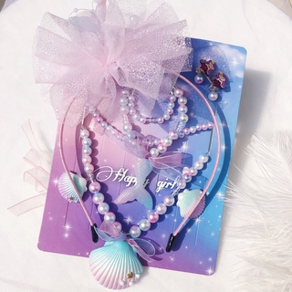 2/3/4PCS Girls Mermaid Shell Princess Necklace Little Girl Birthday Party Gift Gradient Pearl Accessories Wear Matching Accessories