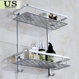 2 Tier Bathroom Shower Shelf Aluminum Wall Mounted Shower Organizer Storage Rack