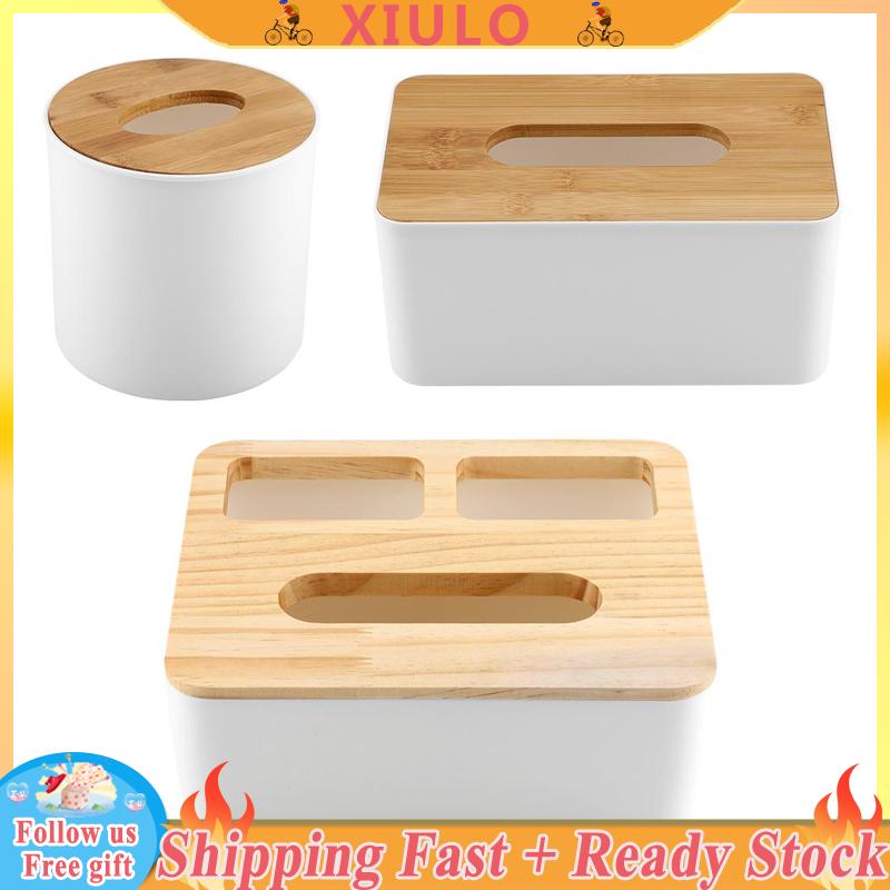 ❀XIULO Removable Bamboo / Wood Cover Plastic Tissue Box Holder Storage Organizer for Home Car Office