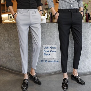 ₪【27 to 36 Waistline】Men's Office trousers Plus size slim fit ankle skinny pants Korean casual Plian Classic Harajuku fa