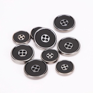 Black Resin Silver Hoop Button Coat Clip Trench Coat Button Suit Buttons 4 Holes Button Formal Wear round Matte Button