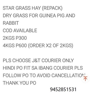 STAR GRASS HAY 2KGS P250, 4KGS P500 (DRY GRASS FOR GUINEA PIG AND RABBIT