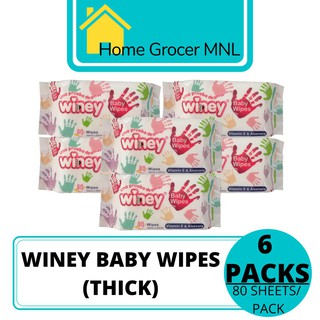 【Ready Stock】Baby Wipes ✘Winey Baby Wipes (Thick) – 6 Packs (80 Sheets/ Pack)