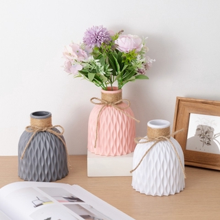 【Ready Stock】COD Nordic INS Wind Simple Plastic Vase Decoration Dry and Wet Flower Container Floral Flower Decoration Striped Imitation Ceramics